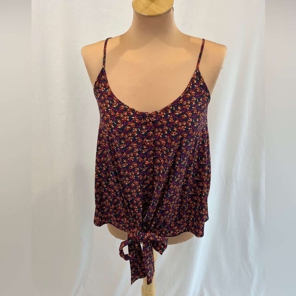 Gemma Size XS 100% Silk Tank Top Abstract‎ Floral Blouse Button & Tie Front Boho